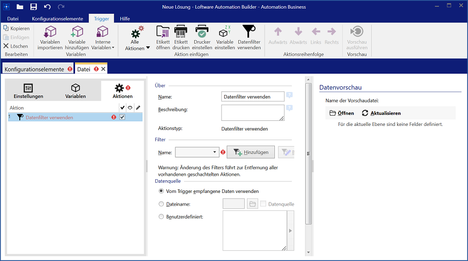 Automation – Erste Aktion: Ein Datenfilter