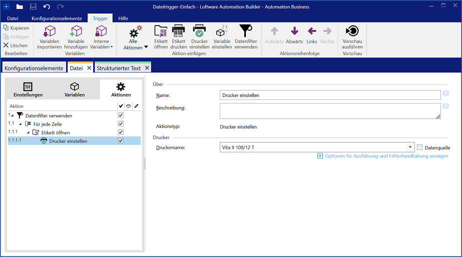 Automation – Drucker einstellen
