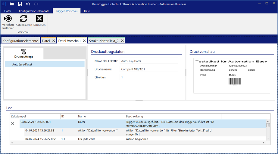 Automation – Trigger-Vorschau testen