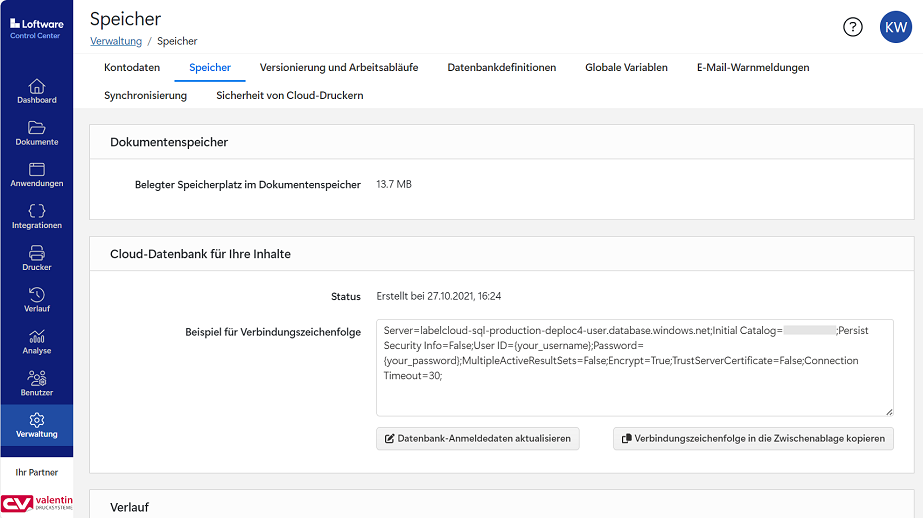 Verwalten der Cloud-Datenbank, Versionierung, Mail-Benachrichtigungen usw.